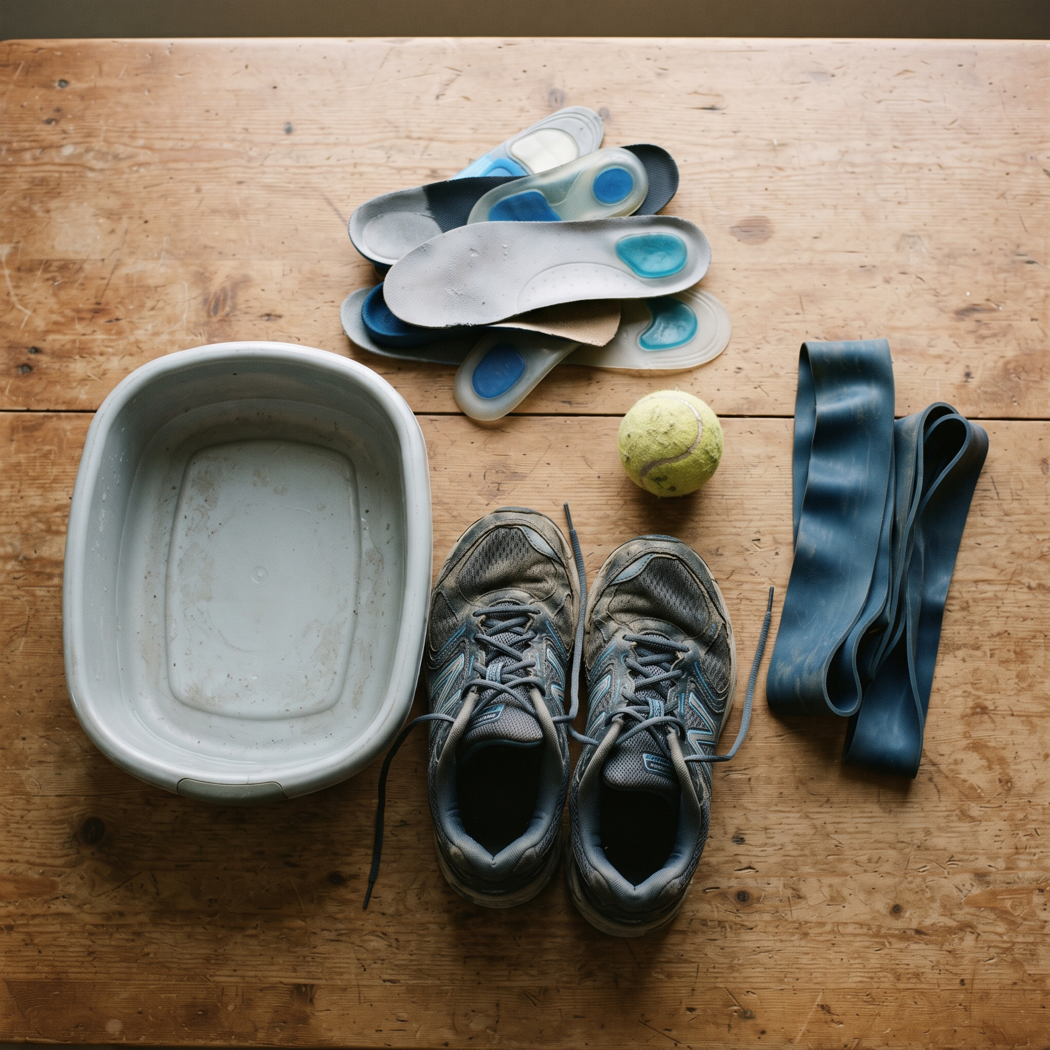 Flat-lay of failed foot-relief attempts