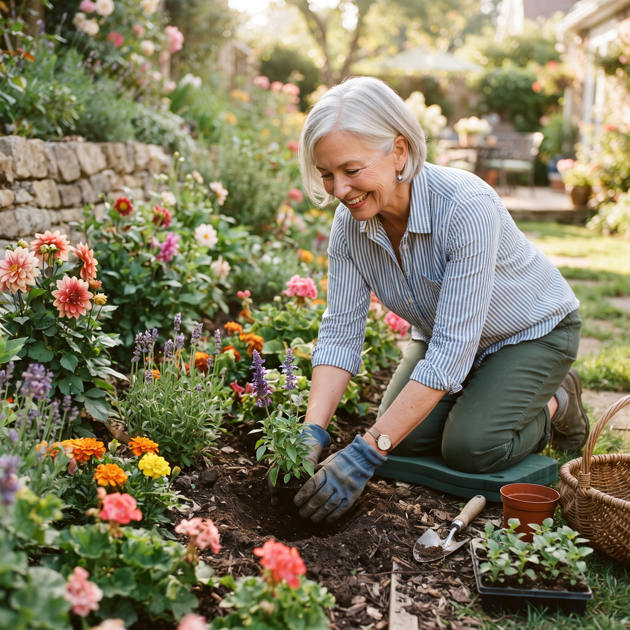 Active woman gardening during the day