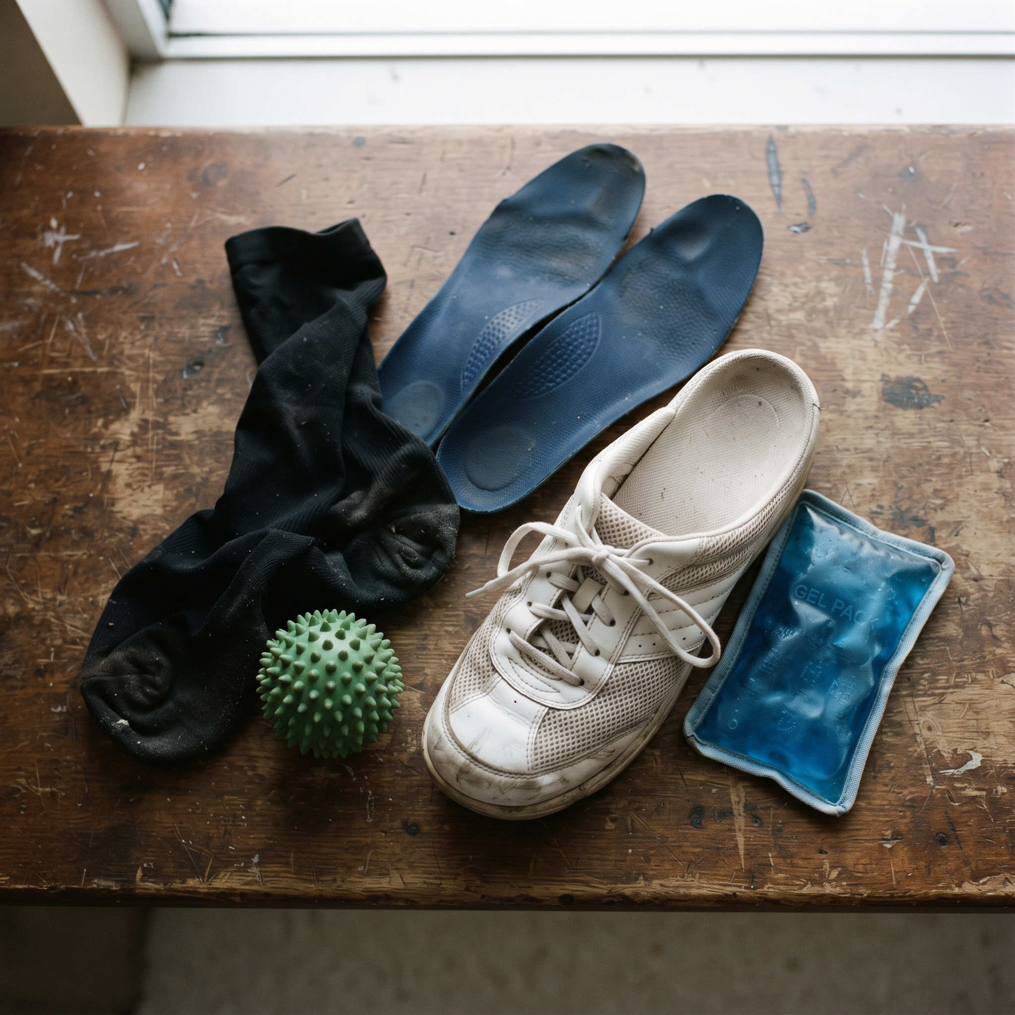Compression socks, inserts, sneakers and a roller that only half-worked