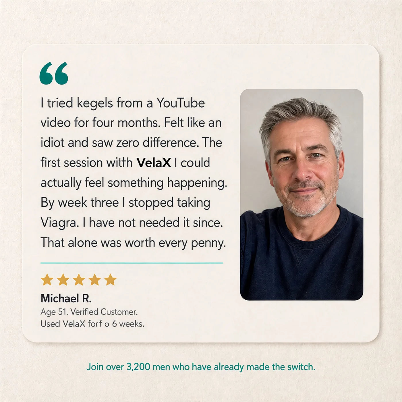 Michael R., 51, verified customer — stopped taking Viagra by week three