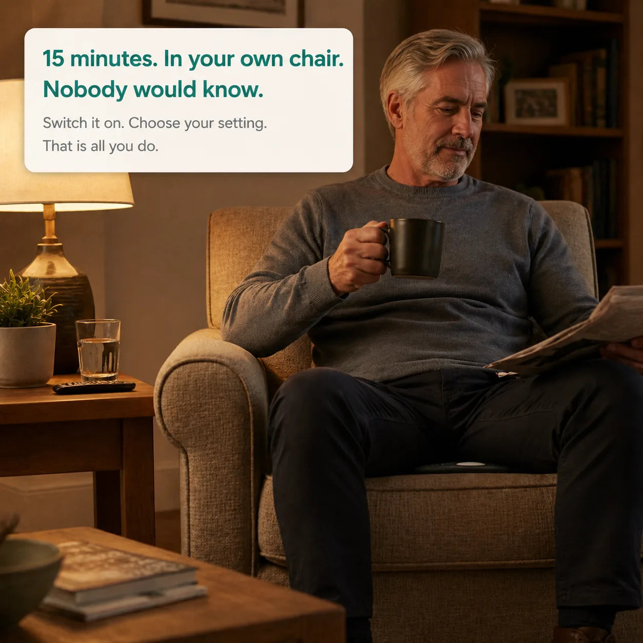 A man reading in his armchair — 15 minutes, in your own chair, nobody would know