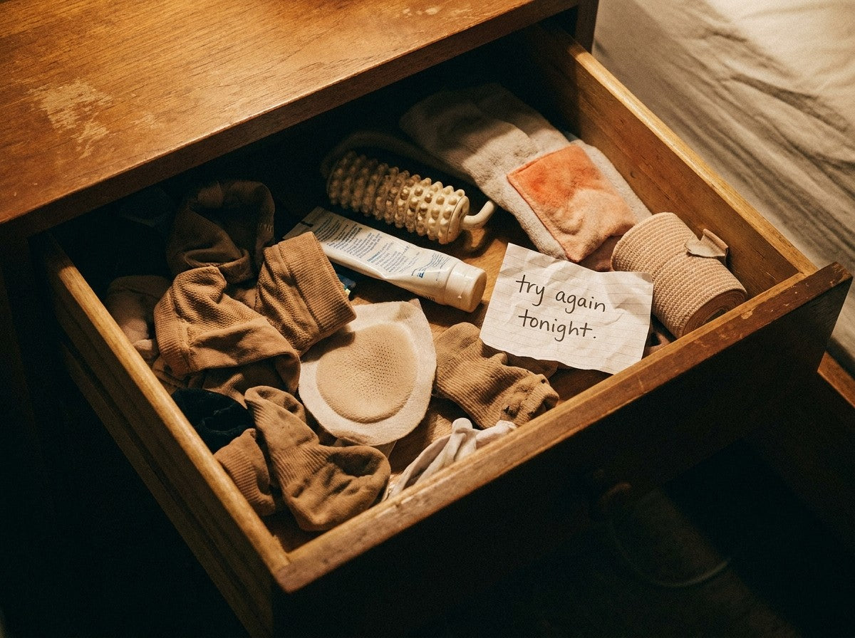 Drawer of old leg comfort attempts