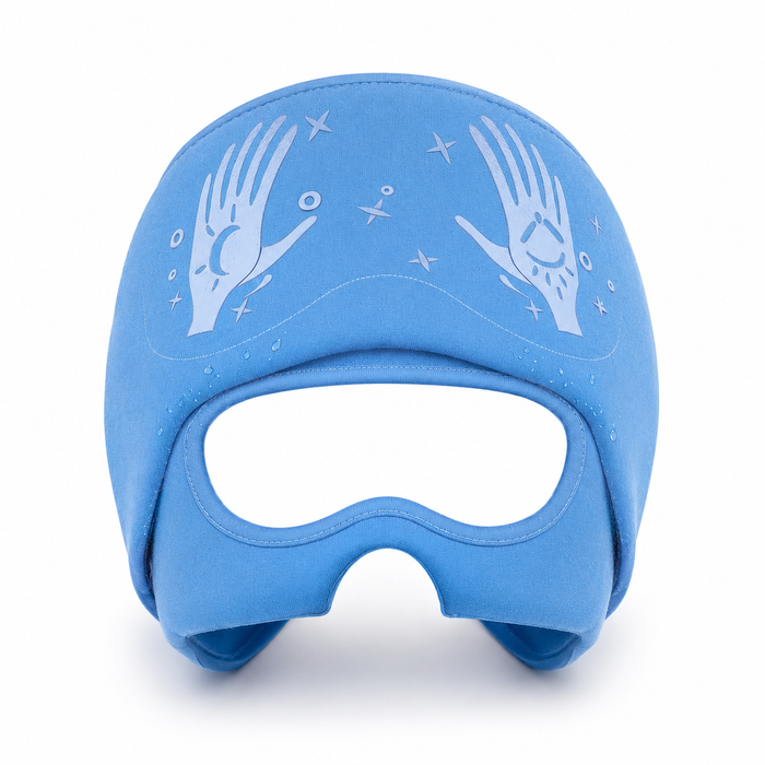 VelaX blue migraine relief cap on white background