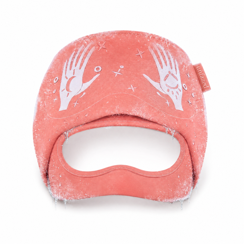 VelaX pink migraine relief cap on white background