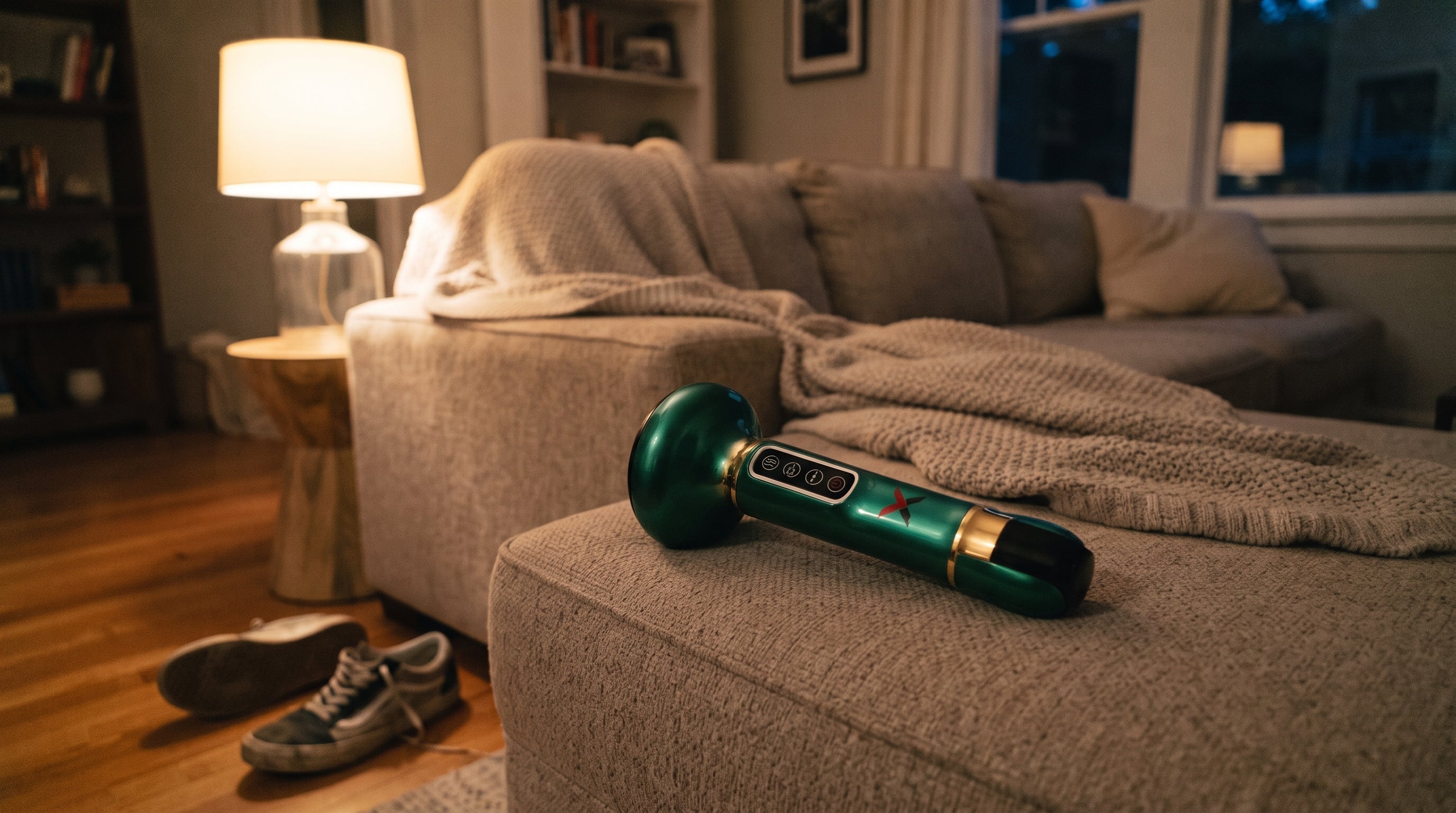 FlowLift on the couch, shoes off