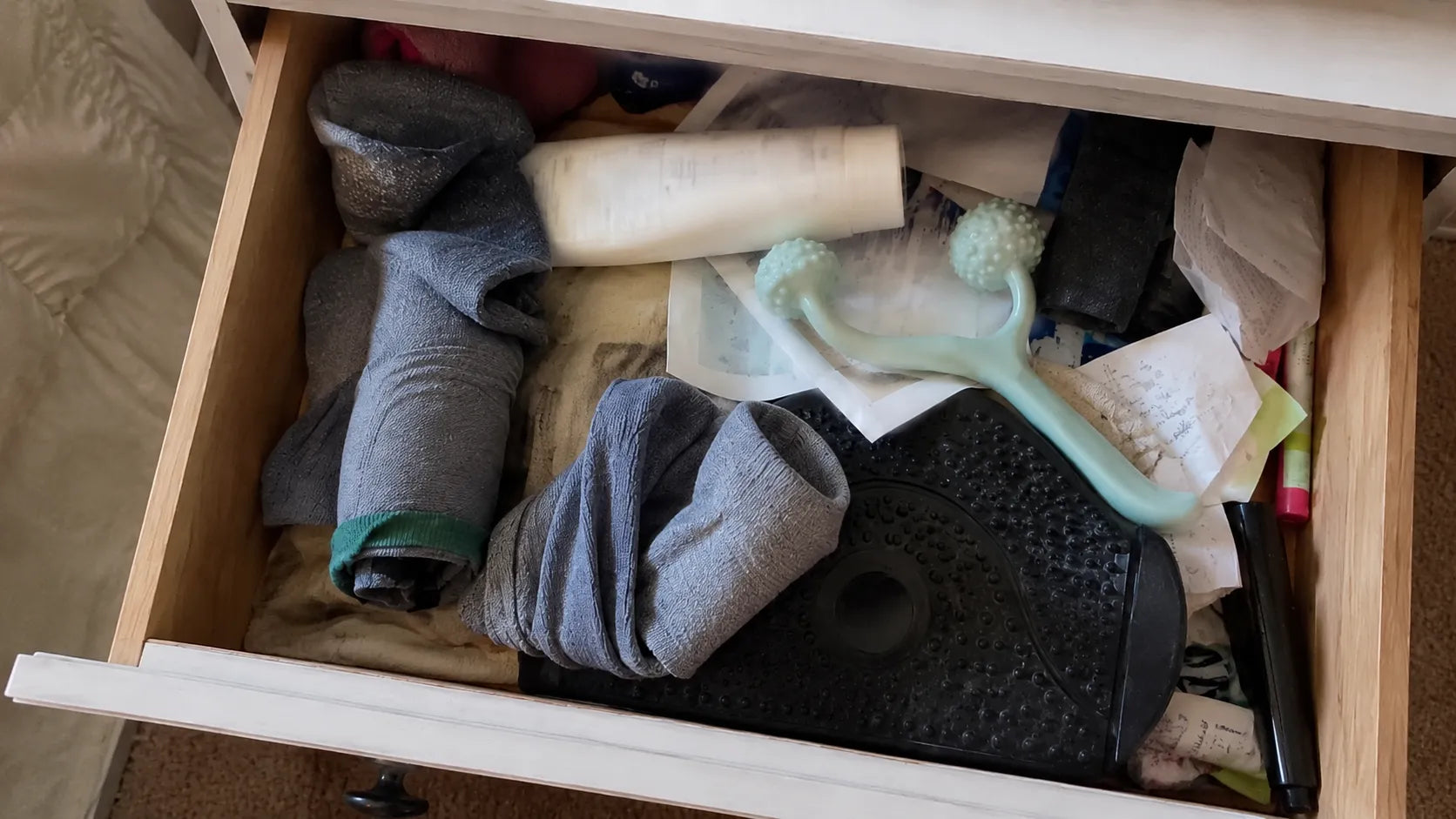 Drawer of old leg comfort attempts