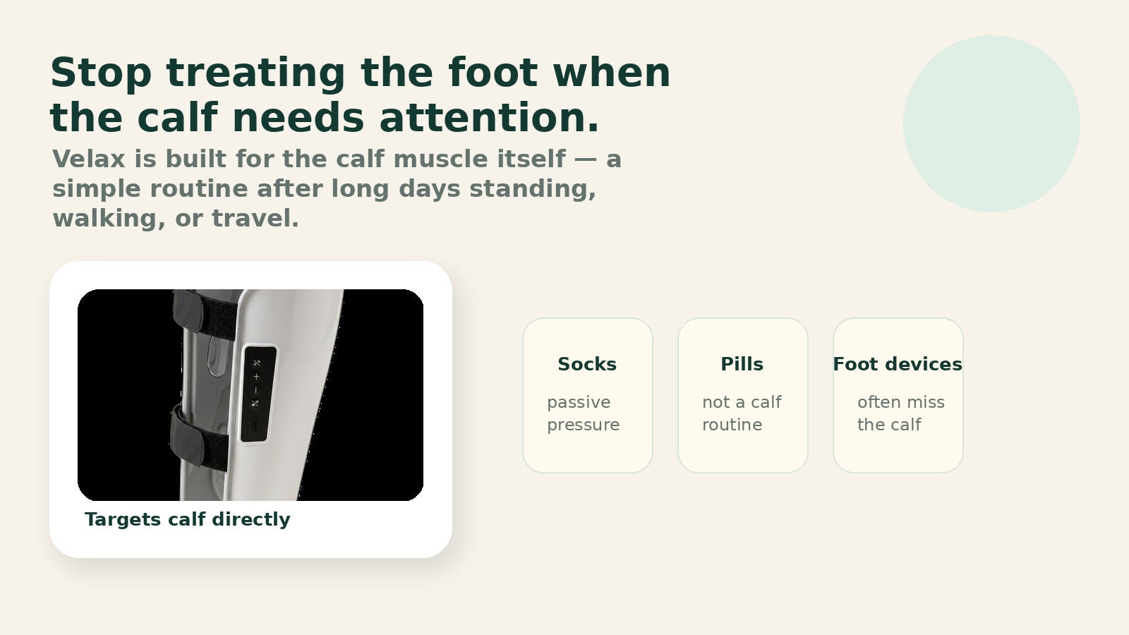 Calf discomfort routine problem awareness visual